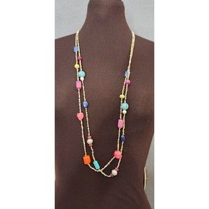Chicos Long Beaded Multi‎ Strand Necklace Multi Color Stones Statement Piece